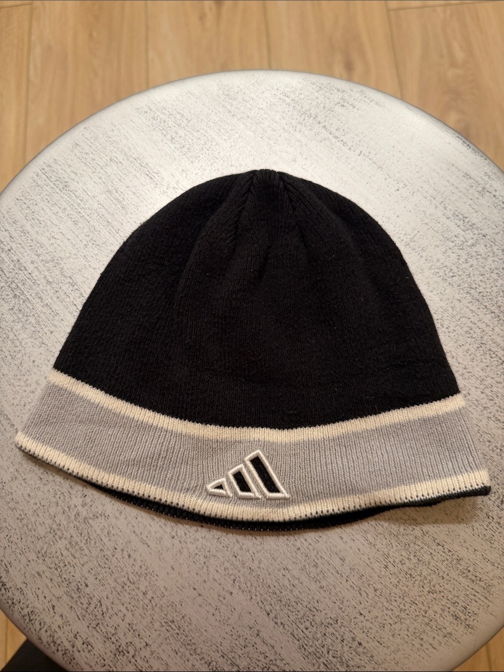 adidas Black Knit Beanie with Gray Band